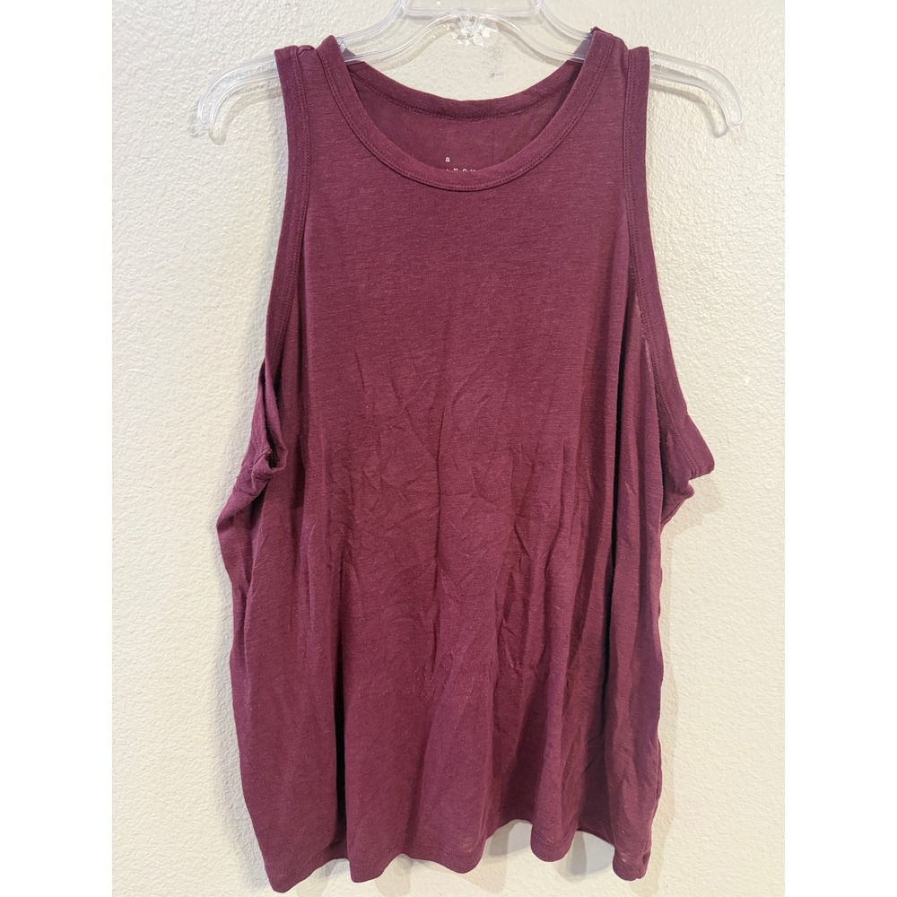 A New Day Women 1X Burgundy Maroon Linen Blend Sleeveless Tank Top Crew Neck